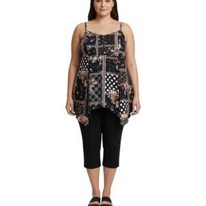 Torrid Blouse Women’s 3X (22/24) Black Pink Rose Floral Patchwork Cottagecore